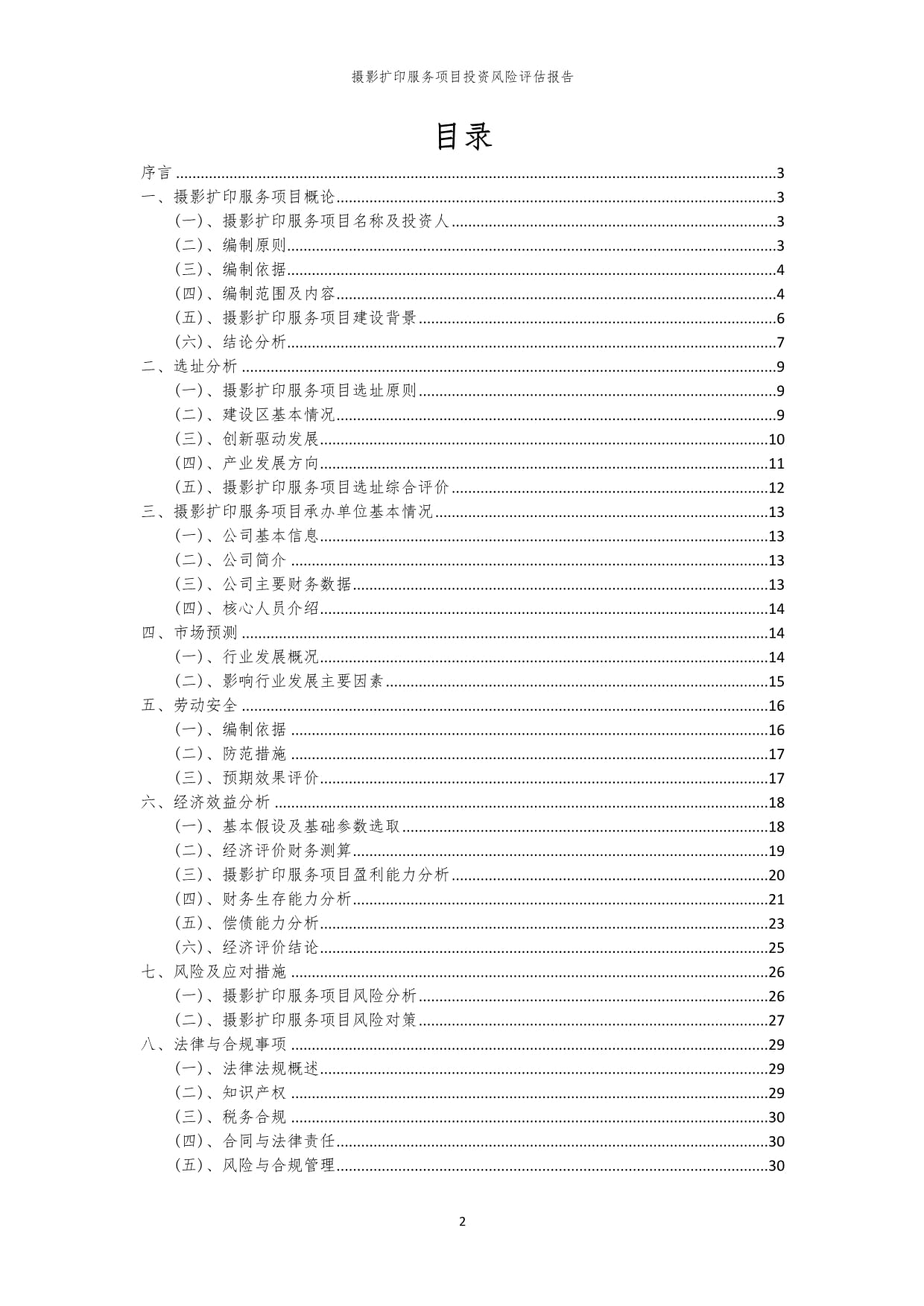 2025年攝影擴印服務(wù)項目投資風(fēng)險評估報告